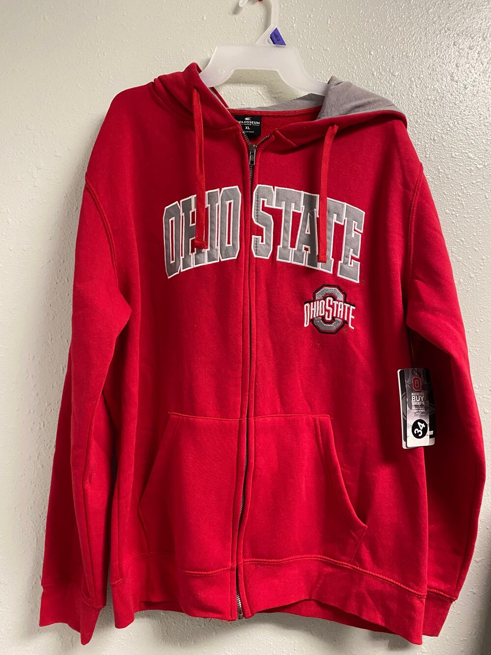 Ohio State Buckeyes Colosseum Hoodie Mens - Red- Full Zip Sweatshirt XL-NWT